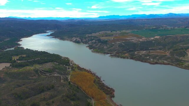 Aerial view of the Camarillas reservoir in Hell&iacute;n, province of Albacete, Spain