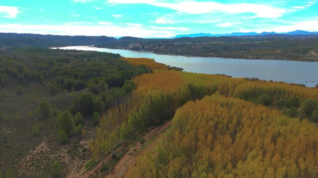 Aerial view of the Camarillas reservoir in Hell&iacute;n, province of Albacete, Spain