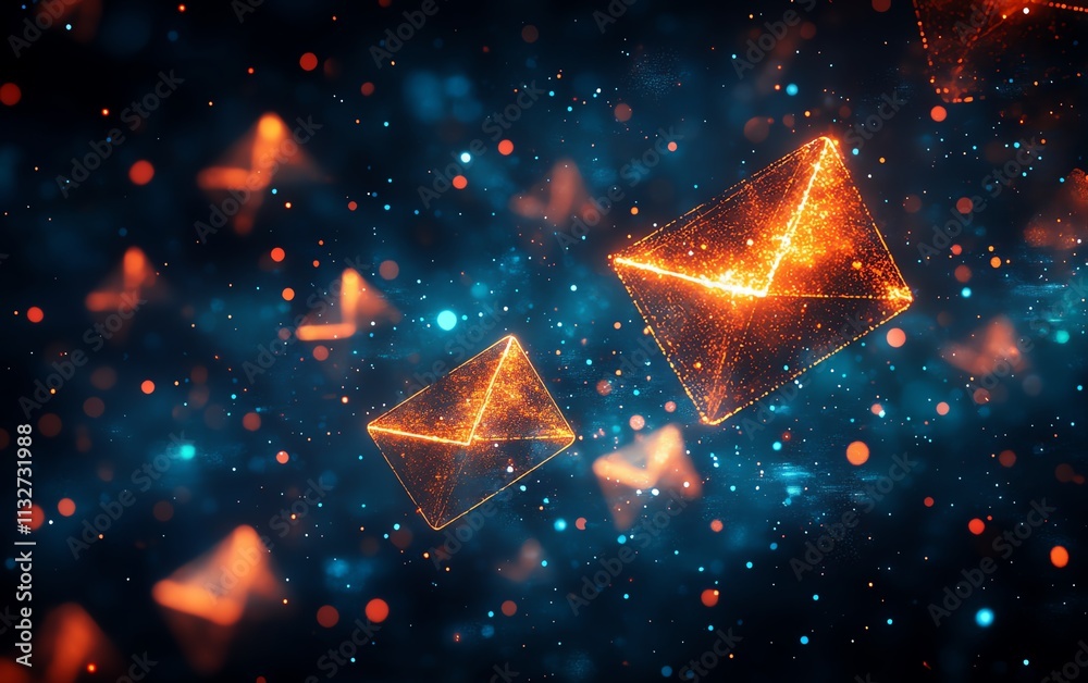 Leinwandbilder abstract floating blue and orange envelopes in dark space, a colorful and dynamic background symboli