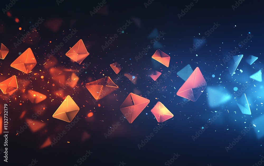 Leinwandbilder abstract floating blue and orange envelopes in dark space, a colorful and dynamic background symboli
