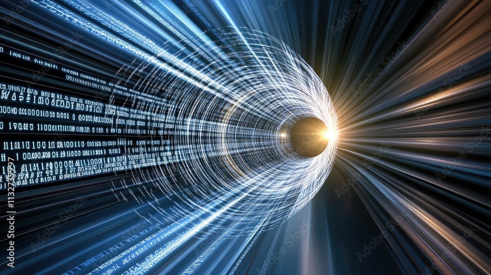Poster a professional visual representation of cyber security featuring a digital padlock and flowing binar