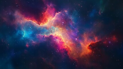 Breathtaking cosmic display of vibrant nebula clouds with rich colors and sparkling stars in deep space background &ndash; stunning interstellar phenomenon of galactic dust and light in the universe