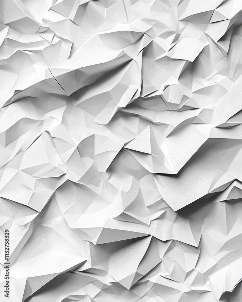 Poster abstract close-up of crumpled white paper, creating a textured and dynamic visual composition.