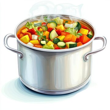 steaming pot of colorful vegetable stew clip art preview