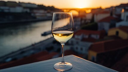 Glass of White Wine at Sunset