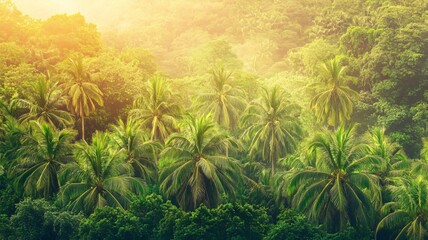 Tropical Palm Trees in a Sunlit Forest