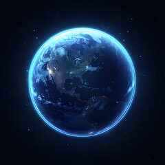 Obraz premium Stunning Night View of Earth from Space Glowing Blue Celestial Orb Planet Earth in Dark Universe