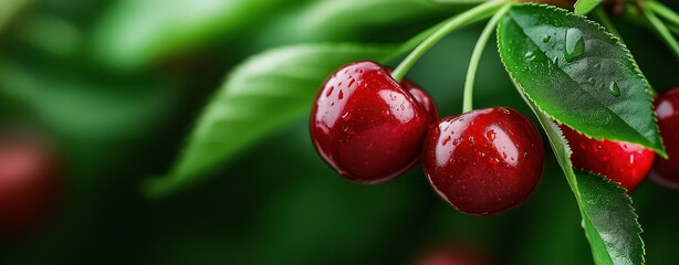 Obraz premium Red Cherries on Tree Branches