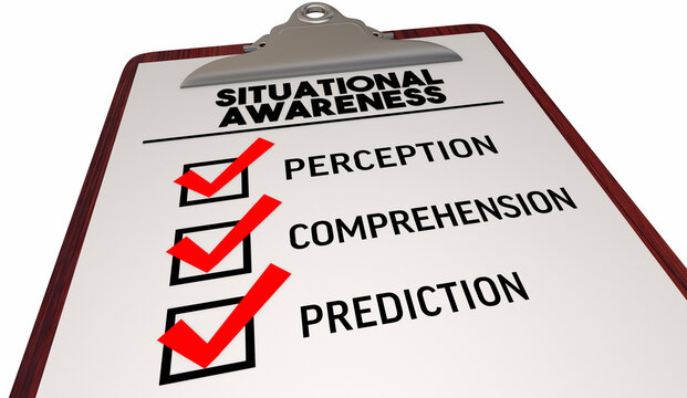 Situational Awareness Checklist Perception Comprehension Prediction Words 3d Illustration