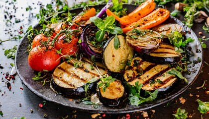 Rustic Grilled Vegetables and Fresh Herb Garnishes with Bold Flavors