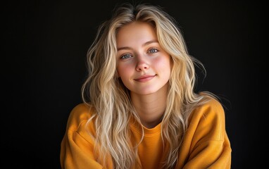 Fototapeta premium smiling beauty woman with casual sweatshirt in color background
