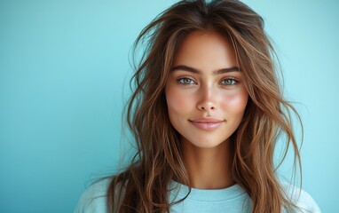 Fototapeta premium smiling beauty woman with casual sweatshirt in color background
