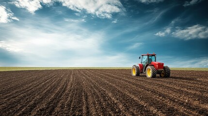 Obraz premium Tractor Farming on Sloped Terrains: Aerial View of Brown Dirt Fields with Lush Green Surroundings and Dynamic Landscape Composition