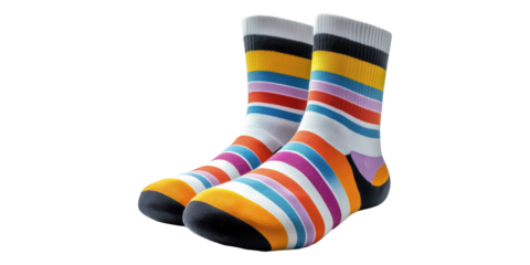 Colorful striped socks pair isolated on transparent background
