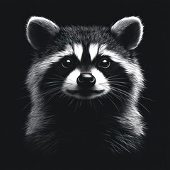 Obraz premium Close-up portrait of a raccoon in monochrome.