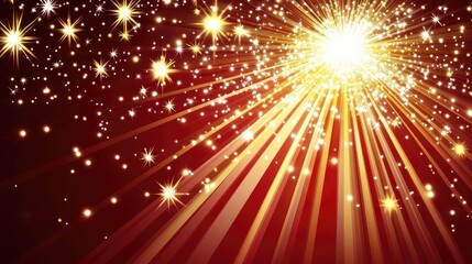 Fototapeta premium A glowing red Christmas background with shimmering golden particles, sparkles, and dust, evoking festive cheer