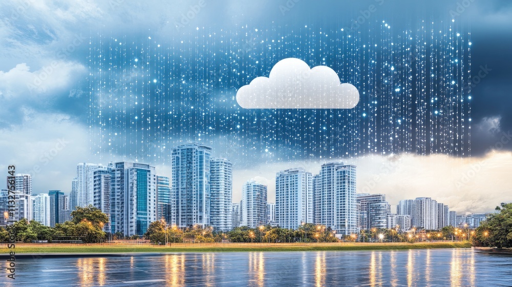 Poster a high-tech concept featuring ai systems for weather analysis, with interactive climate maps and alg