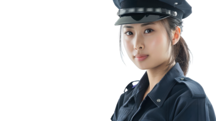 A police officer young asian man on white background	