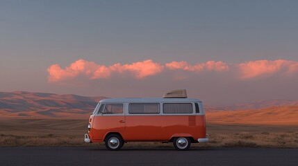 Colorful Kombi in Scenic Landscape