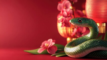 Fototapeta premium Cute green snake, Chinese new year celebration