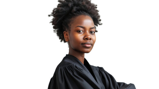 African young female judge on white background

