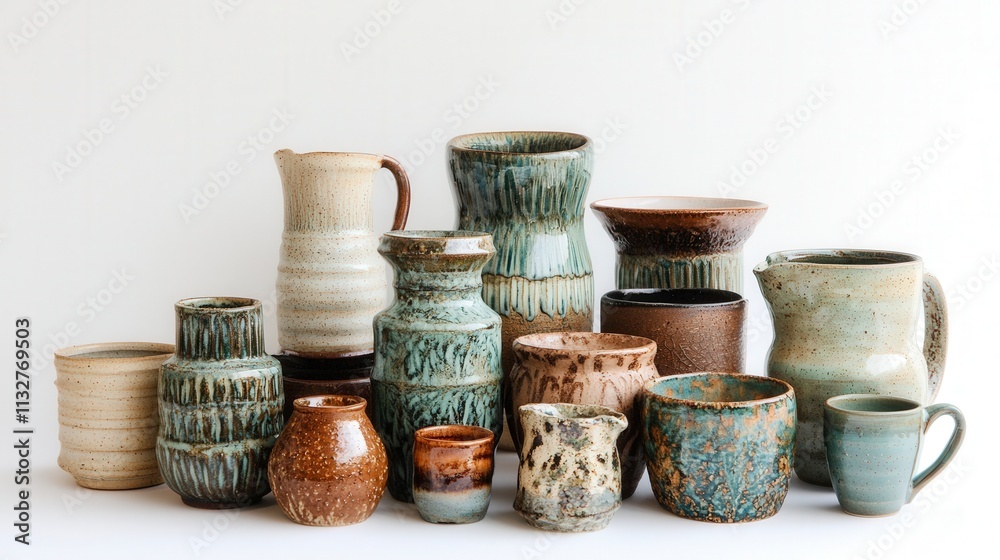Poster artisan handmade pottery collection with unique glazes studio showcase craft environment aesthetic d