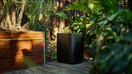 Obraz premium Eco-friendly compost bin for sustainable gardening urban garden product display green environment close-up waste reduction