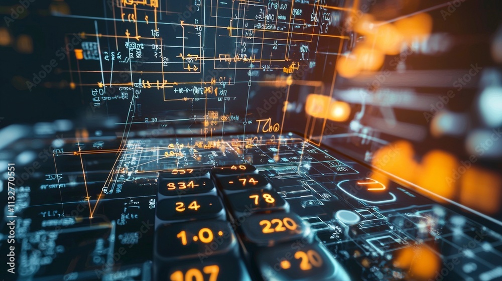 Aufkleber Engineering calculator interface with data visualization digital workspace technology futuristic high-tech environment