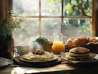 breakfast with coffee and croissant