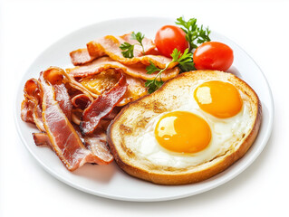 Breakfast photo with fried eggs and bacon