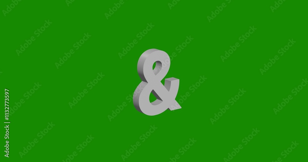 Fototapete isolated realistic white ampersand symbol front view with shadow. 3d illustration on green chroma ke