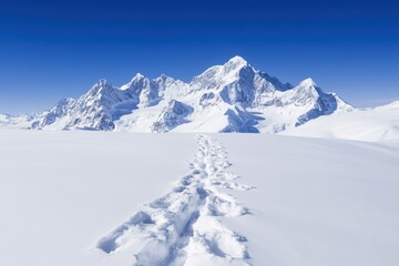 Obraz premium Majestic Snow-Capped Mountains Under Clear Blue Sky in Winter