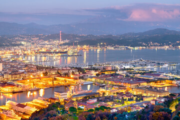 Naklejka premium La Spezia, Italy Skyline at Twilight