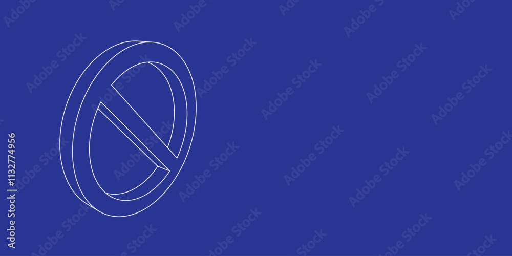 Poster the outline of a large stop symbol made of white lines on the left. 3d view of the object in perspec