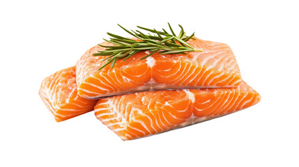 Fresh Salmon Fillets with Rosemary isolated on transparent background	