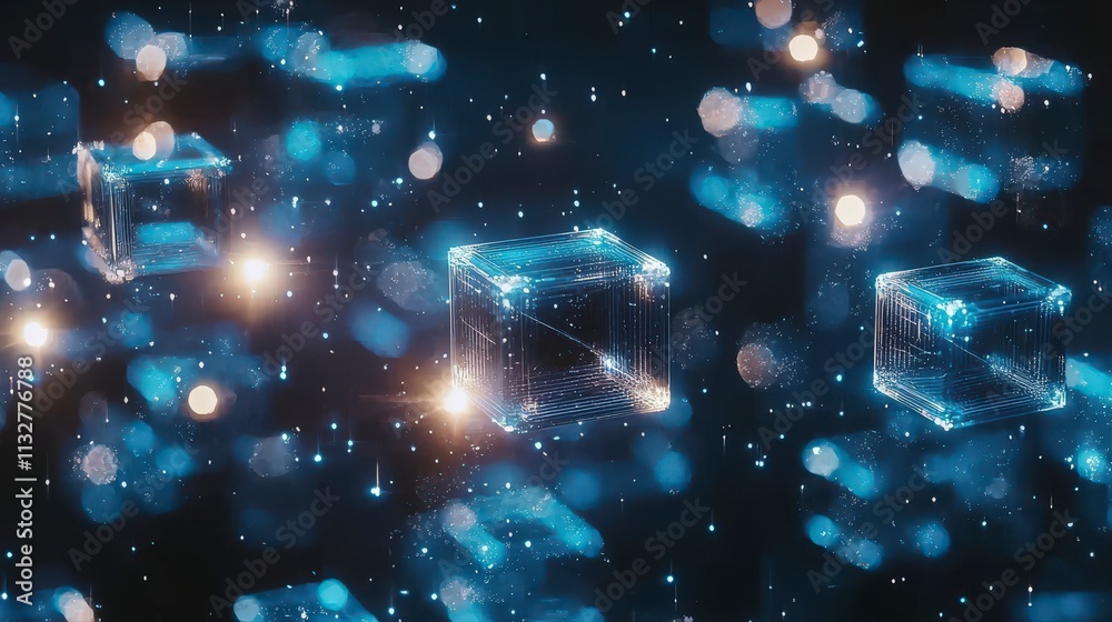 Poster Floating blockchain-inspired design elements in a digital space abstract art conceptual high-tech environment
