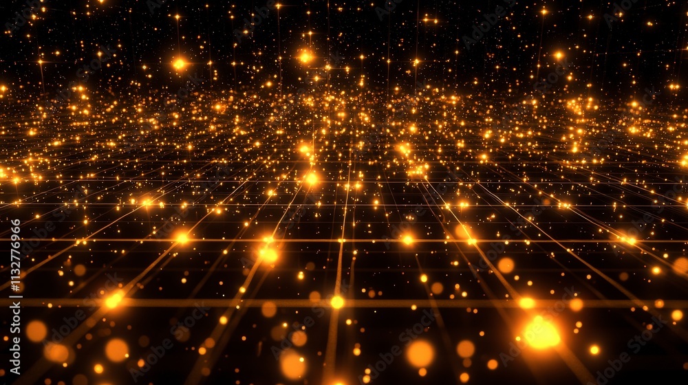 Poster Dynamic abstract technology background showcasing golden particles in a futuristic environment for visual innovation