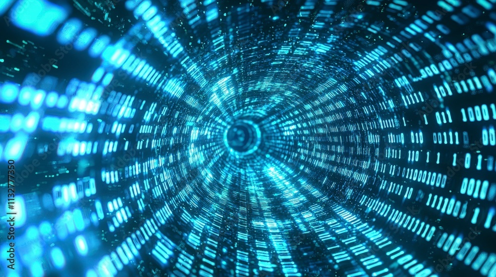 Poster Glowing binary code waves digital realm abstract visuals tech environment close-up view data representation for seo impact