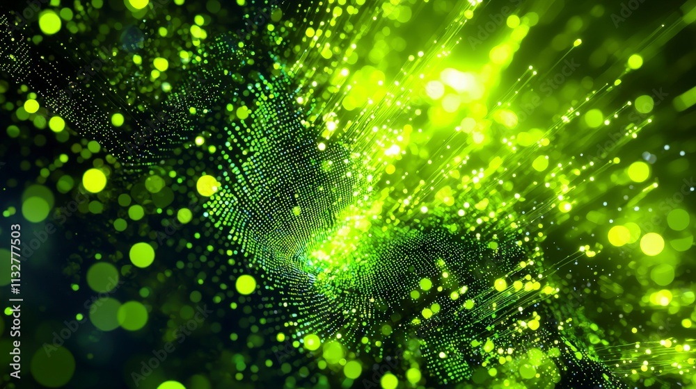 Aufkleber Dynamic neon green matrix visualization digital art abstract concept futuristic environment close-up view technology theme