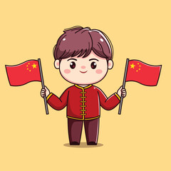 Cartoon Character in Traditional Red Outfit chinese new year