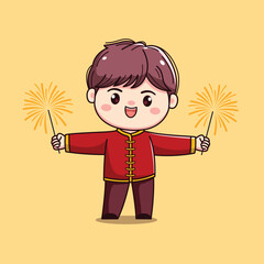 Cartoon Character in Traditional Red Outfit chinese new year