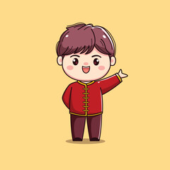 Cartoon Character in Traditional Red Outfit chinese new year