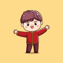 Cartoon Character in Traditional Red Outfit chinese new year
