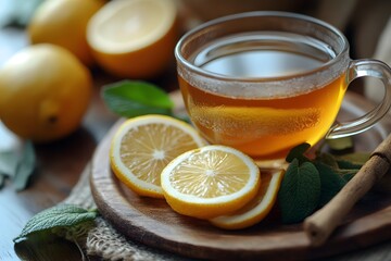 Tea with lemon and cinnamon.