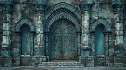 Aged Stone Facade With Ornate Metal Door