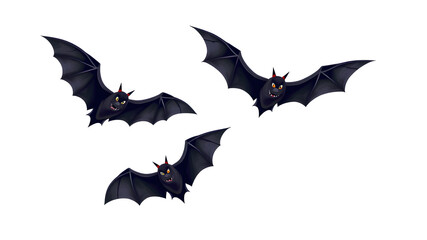 Fototapeta premium Vector Halloween set of flying black bats isolated on a white background. Generative AI