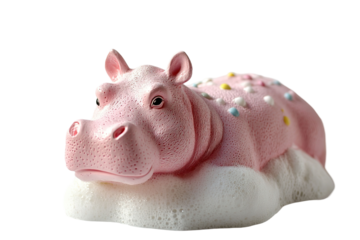 A pink elephant with a white foam body. on transparent background.