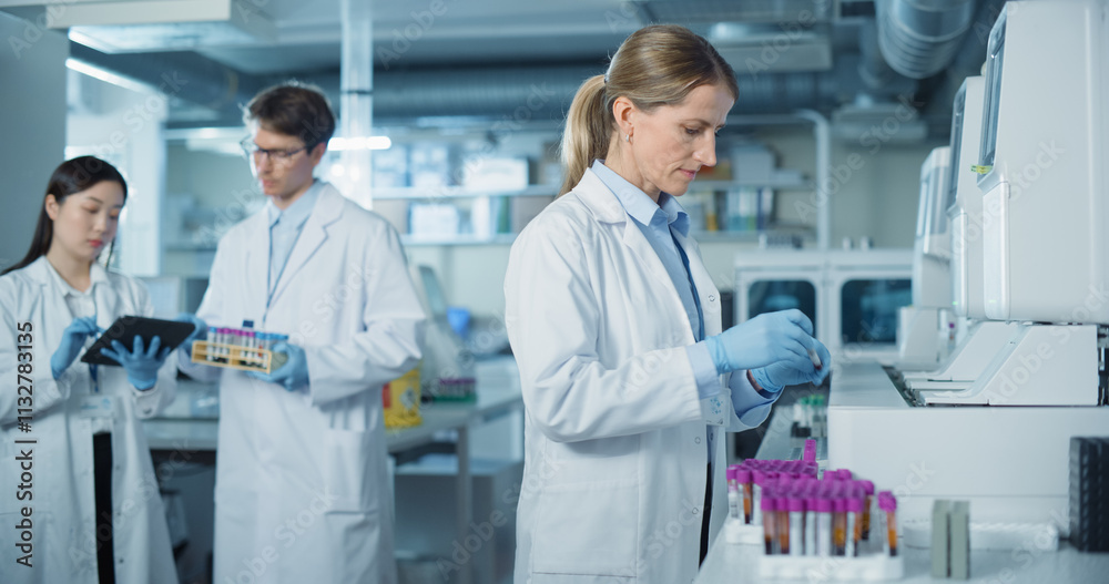Poster diverse team working in a clinical laboratory. biomedical scientists testing out clinical specimens 