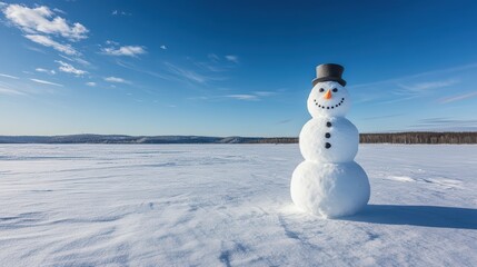 Obraz premium Cheerful Snowman in Bright Winter Landscape under Clear Blue Sky