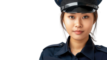 A police officer young asian man on white background	